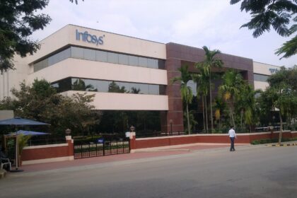 Infosys office building and corporate branding, symbolizing its financial results and growth