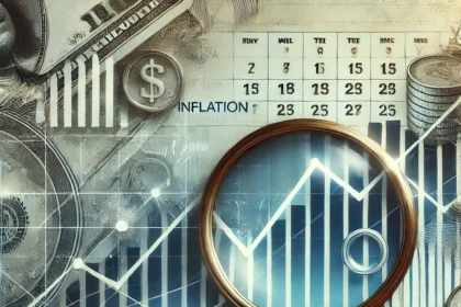 A digital illustration representing the December CPI Inflation Report with visual elements such as magnifying glass focusing on numbers and graphs