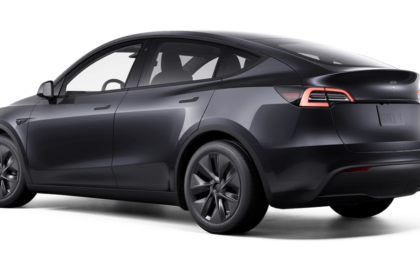 A sleek Tesla Model Y with modern design, highlighting its electric vehicle features and advanced technology.