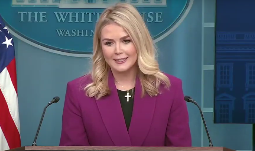 White House Press Secretary Karoline Leavitt addressing reporters during a press briefing.