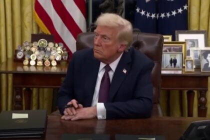 Donald Trump at a press conference discussing the recent federal grants and loans pause initiated by the Trump administration on January 28, 2025.