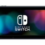 Nintendo Switch console with Joy-Con controllers in vibrant colors, showcasing its hybrid gaming design.