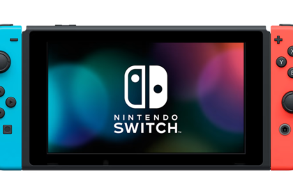 Nintendo Switch console with Joy-Con controllers in vibrant colors, showcasing its hybrid gaming design.