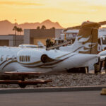 A private jet at Scottsdale Airport, similar to the Learjet 35A owned by Vince Neil, which was involved in a fatal crash.