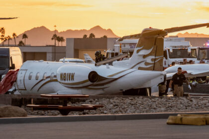 A private jet at Scottsdale Airport, similar to the Learjet 35A owned by Vince Neil, which was involved in a fatal crash.