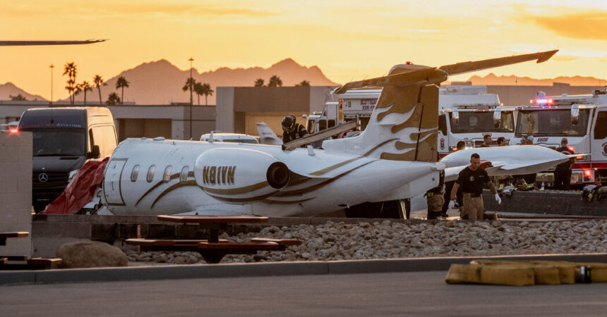 A private jet at Scottsdale Airport, similar to the Learjet 35A owned by Vince Neil, which was involved in a fatal crash.