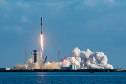 SpaceX Falcon 9 rocket lifting off from Cape Canaveral, marking another successful satellite deployment mission.