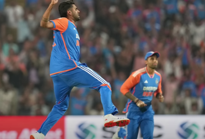 Indian cricketers celebrating a wicket during the India vs England T20I match.