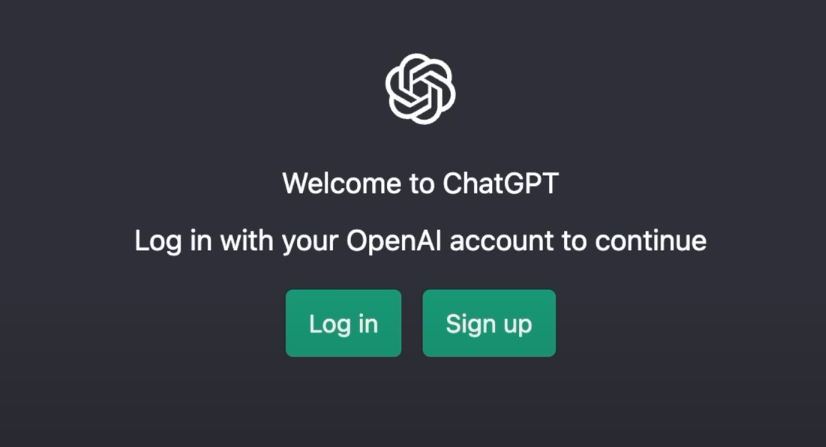 ChatGPT login page displayed with sign-in and sign-up options.