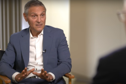 Ari Emanuel speaking during an interview, representing his influential role in Hollywood and his recent decision to drop Justin Baldoni amid ongoing controversies.