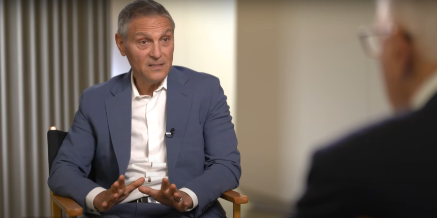 Ari Emanuel speaking during an interview, representing his influential role in Hollywood and his recent decision to drop Justin Baldoni amid ongoing controversies.